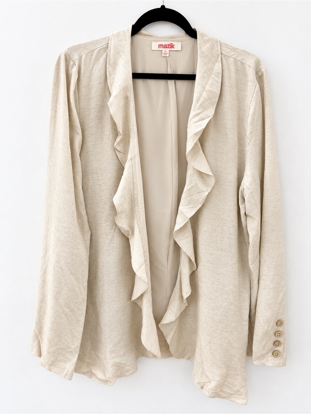 Mazik Cream Ruffle Open-Front Cardigan